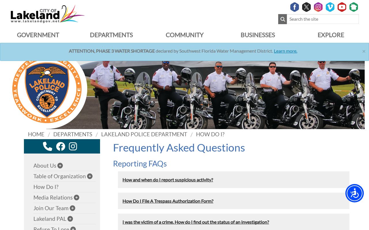 Lakeland criminal records routing on the police help page
