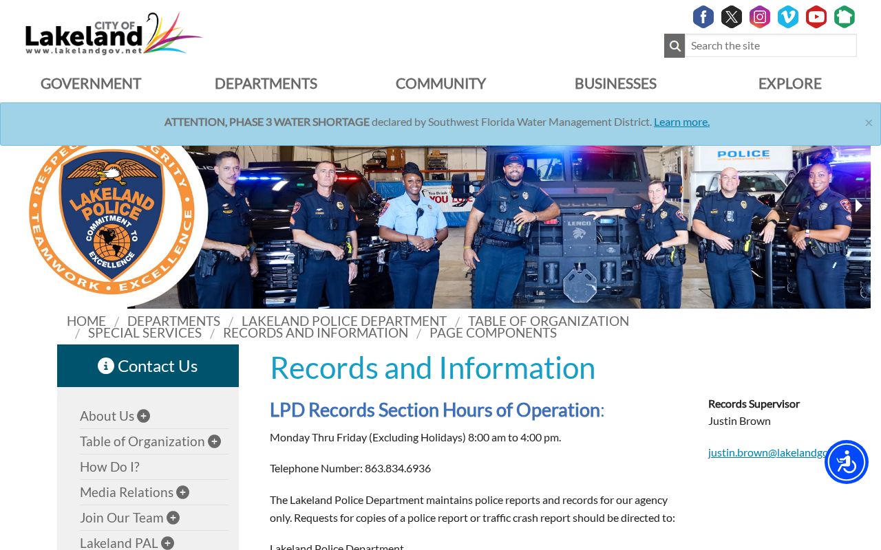 Lakeland criminal records at the Lakeland Police Records Section