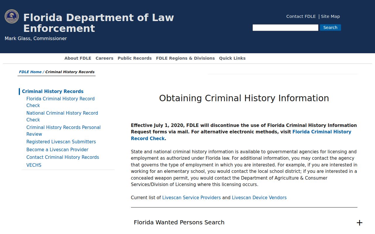 FDLE official options for Polk County criminal records