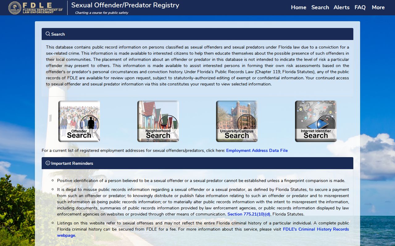 Polk County sex offender registry search fields in FDLE